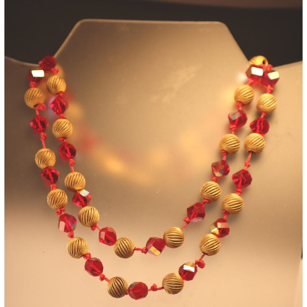 Vintage Givenchy Red AB Crystal Necklace 1980